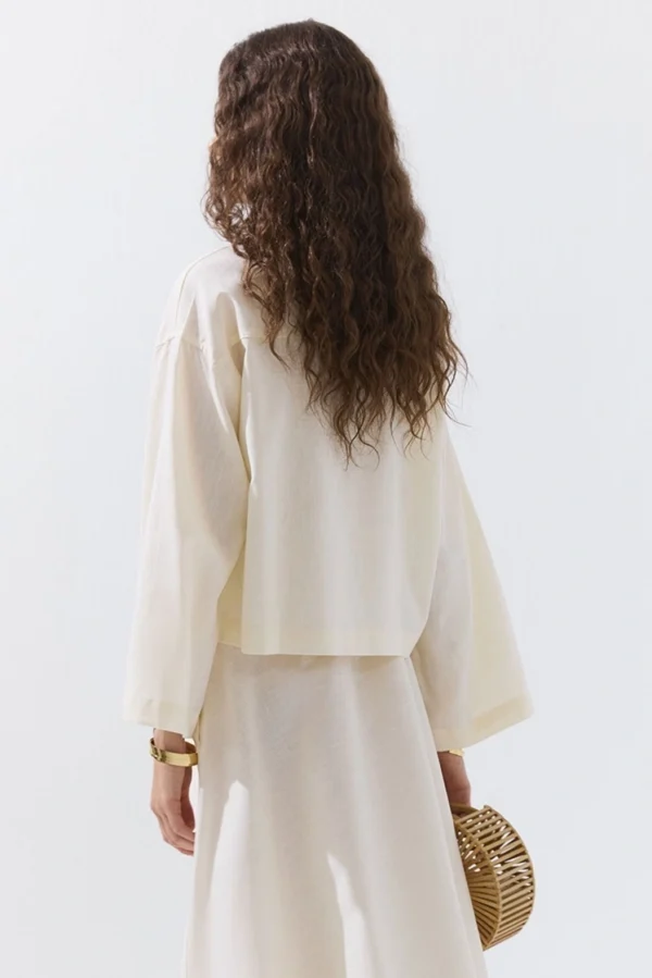 Hooops Lyocell Keten Basic Kısa Gömlek HY25175-EKRU - Görsel 4