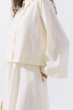 Hooops Lyocell Keten Basic Kısa Gömlek HY25175-EKRU - Görsel 3