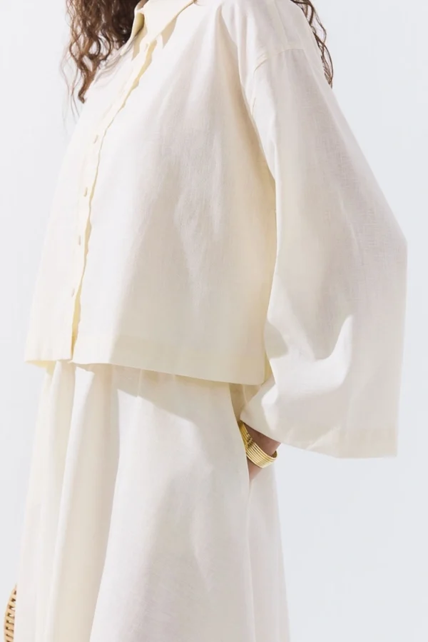 Hooops Lyocell Keten Basic Kısa Gömlek HY25175-EKRU - Görsel 3