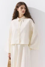 Hooops Lyocell Keten Basic Kısa Gömlek HY25175-EKRU